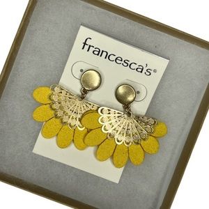 Francescas - Mustard Yellow / Gold Fan Earrings - NWT
